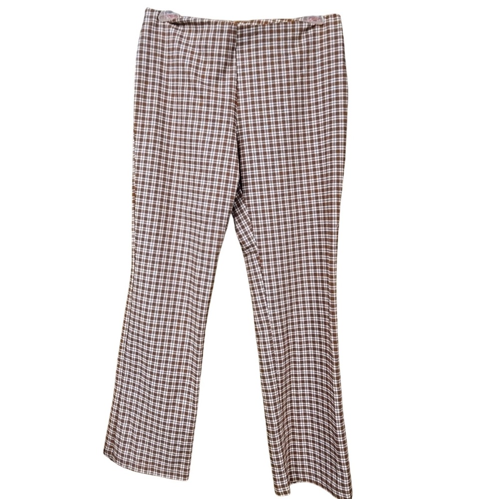 Altard State Womens Brown‎ White Gingham Plaid Straight Leg Pants Sz L High Rise